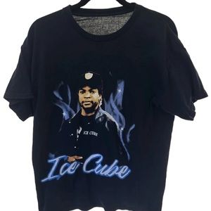 Mens Adult‎ Ice Cube Blue Flames Graphic Print Tee Size L Music Icon New